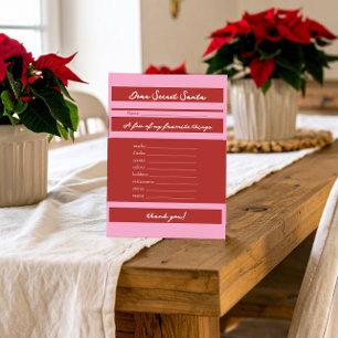Dear Secret Santa gift Cabana Pink Stripe Preppy Enclosure Card