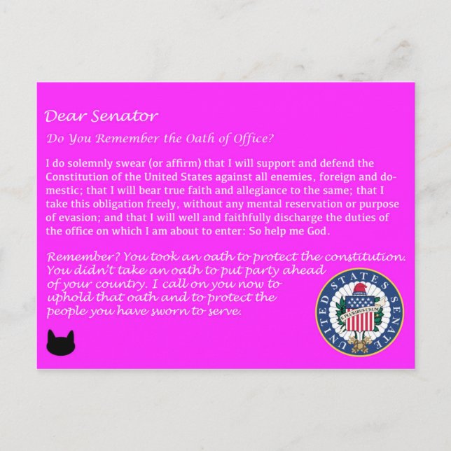 Dear Senator - Oath of Office Political Postcard (Front)