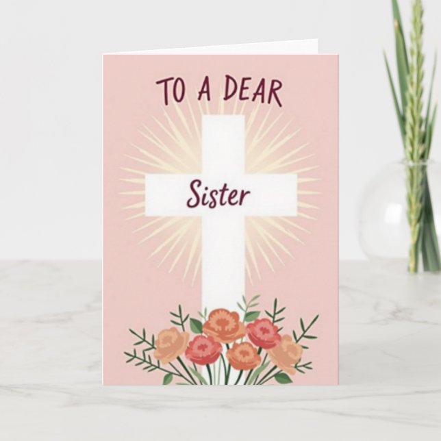 Dear Sister Floral Cross Card (Front)