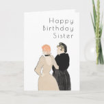 Dear Sister Vintage Lautrec Art Deco Birthday Card<br><div class="desc">Stylish white card with Art Deco style lettering and an image based on a vintage illustration by Henri Toulouse Lautrec courtesy of www.rawpixels.com.  Great card to send to your sister!! Easily edit the template text on the front and inside the card to a message of your own choice.</div>
