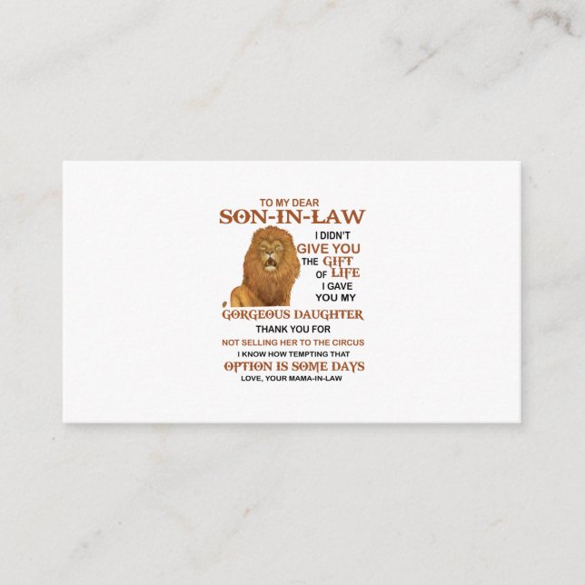 Dear Son-In-Law I Gave You My Gorgeous Daughter Enclosure Card (Front)