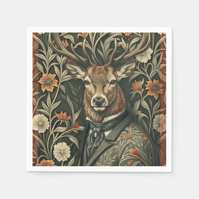 Dear Stag in Vintage Clothing Magic Woodland Napkins (Front)