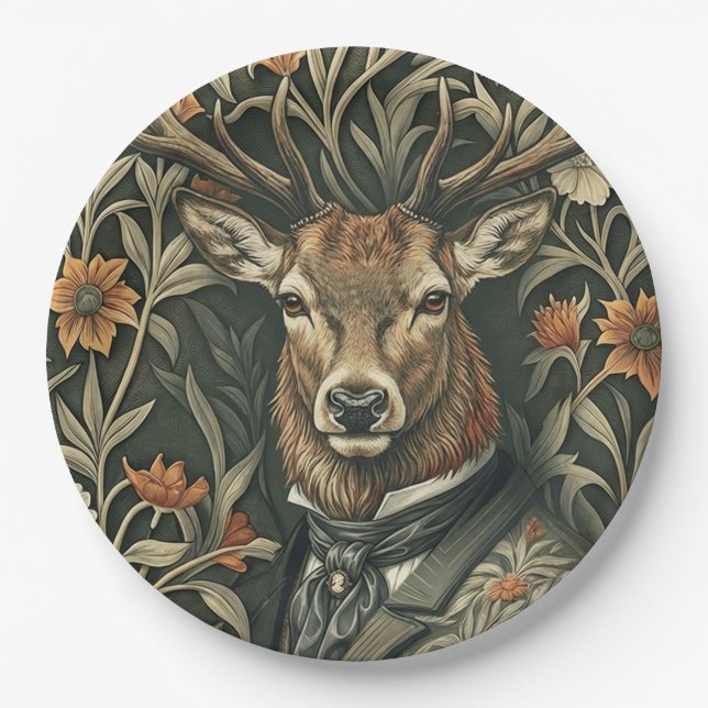 Dear Stag in Vintage Clothing Magic Woodland Paper Plates (Front)