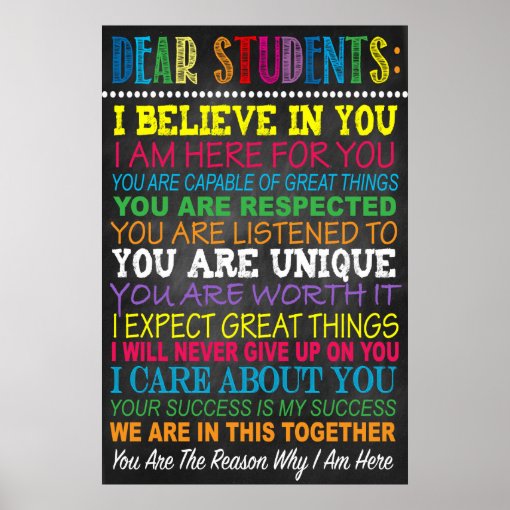 Dear Students Teacher Classroom Poster | Zazzle