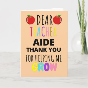 Dear Teacher Aide Thank You for helping Me Grow  Holiday Card