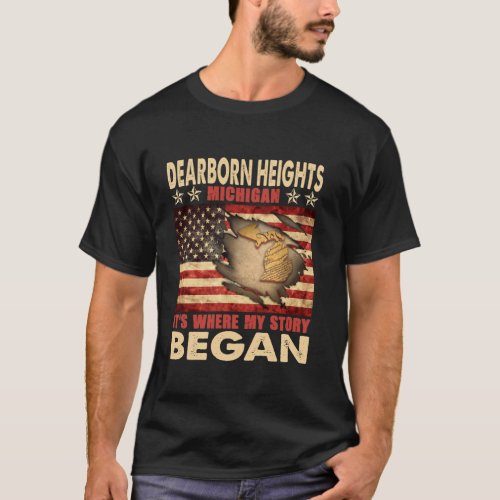 Dearborn Heights Michigan USA Flag 4th Of July Lon T_Shirt