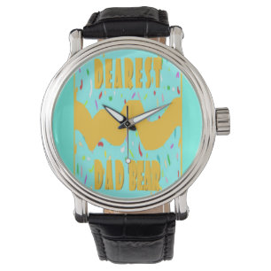 Dearest Dad Bear fun design med blue mustard color Watch