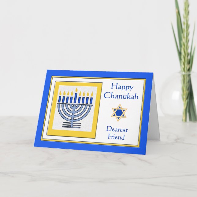 Dearest Friend Chanukah Contemporary Menorah Card (Front)
