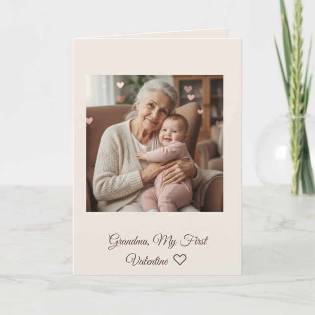 Dearest Grandma Pink Hearts First Valentine Folded Card (Front)