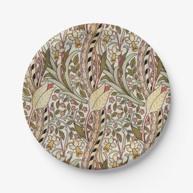 Dearle Daffodil Vintage Floral Pattern Paper Plates (Front)