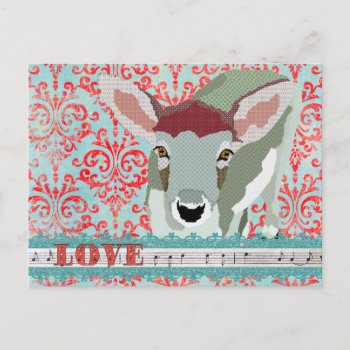 Dearly Deer Red & Turqoise Love  Damask  Postcard by Greyszoo at Zazzle