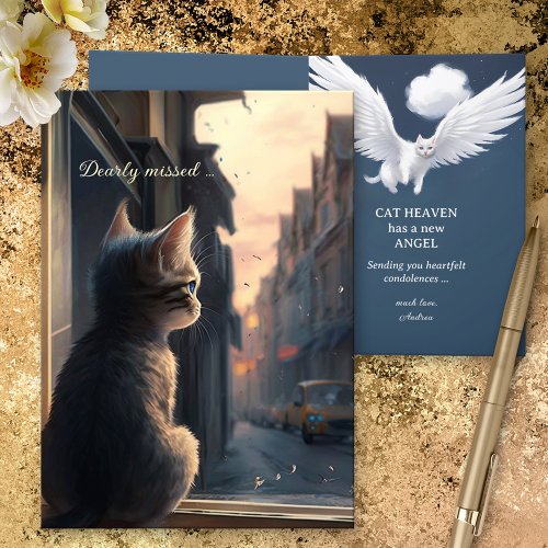 Dearly Missed Angel Cat Sympathy Card