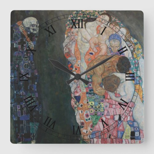 Death and Life by Gustav Klimt Vintage Art Nouveau Square Wall Clock