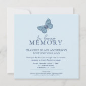 Death Anniversary blue white butterfly photo Invitation (Front)