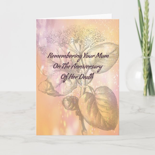 Death Anniversary Card for Mum in Gold (Front)