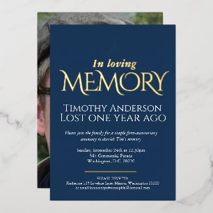 Death Anniversary white dove blue white photo Foil Invitation