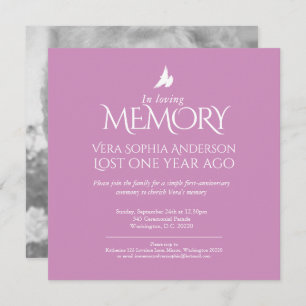Death Anniversary white dove pink white photo Invitation