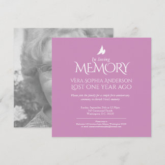 Death Anniversary white dove pink white photo Invitation