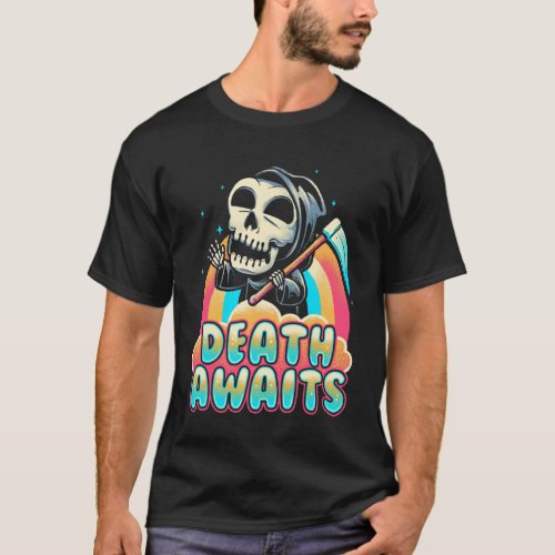 Death Awaits Grim Reaper Scythe Rainbow T_Shirt