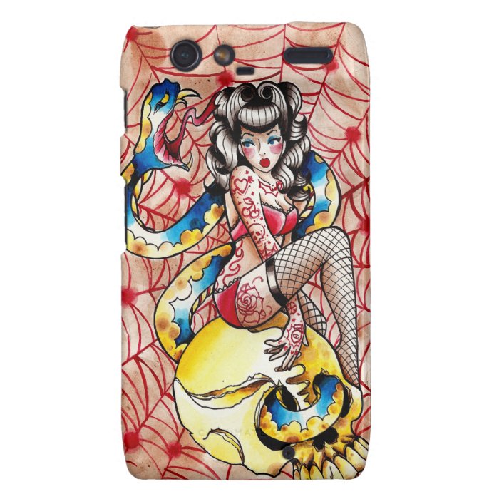 Death Becomes Her   Snake and Skull Pin Up Tattoo Motorola Droid RAZR Case