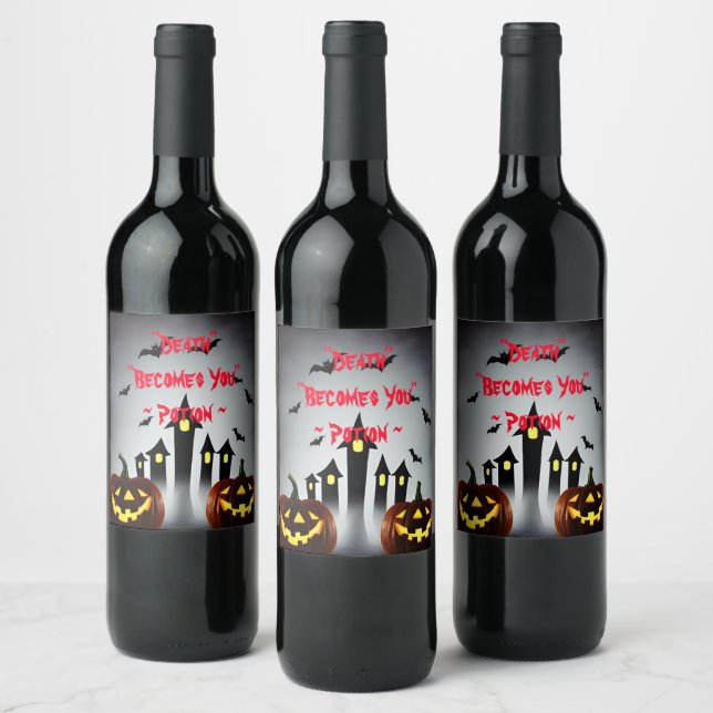 Death Becomes You Potion Creepy Jack 'o Lantern Wine Label (Bottles)