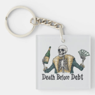 Death Before Debt - Vintage Skull Illustration Keychain