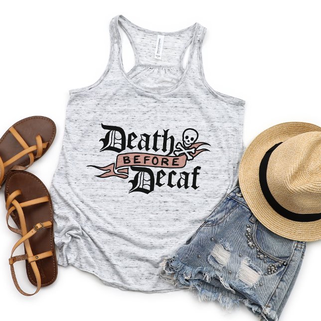 Death Before Decaf Cute Skull Typography Tank Top (Creator Uploaded)