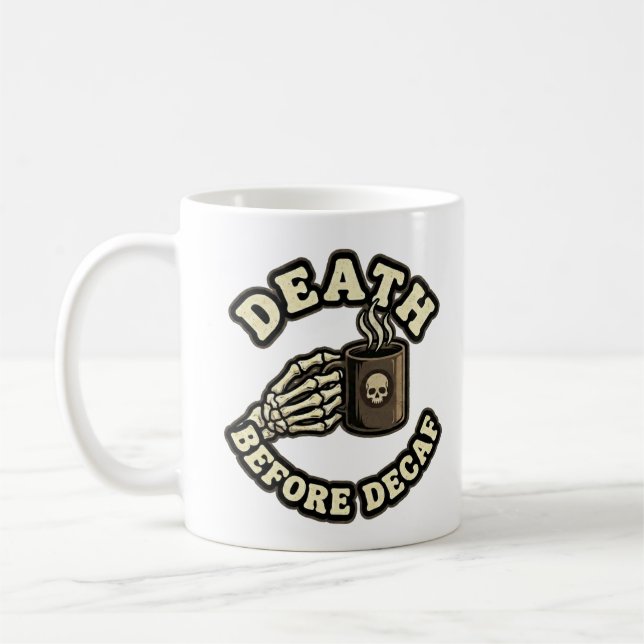 Death Before Decaf | Funny Retro Skull & Coffee  Coffee Mug (Left)