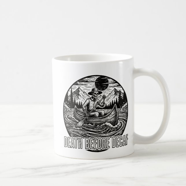 Death Before Decaf Skeleton Canoe Design Coffee Mug (Right)