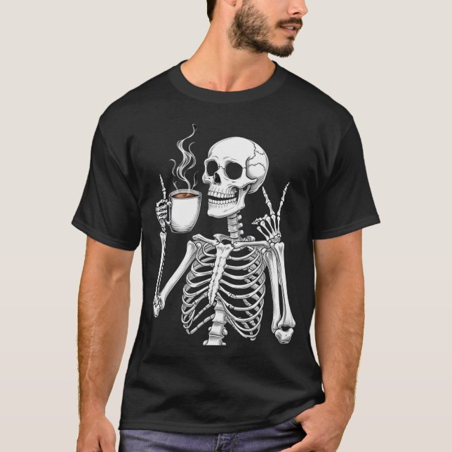  Death Before Decaf – Skeleton Coffee Lover Design T-Shirt (Front)