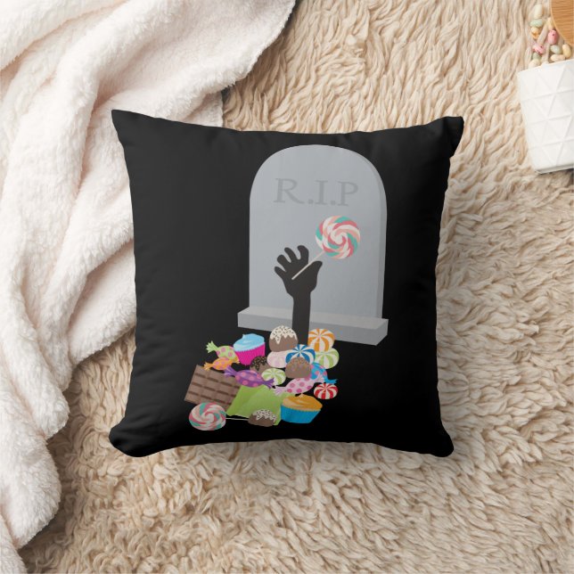 Death by Candy Halloween Design Throw Pillow (Blanket)