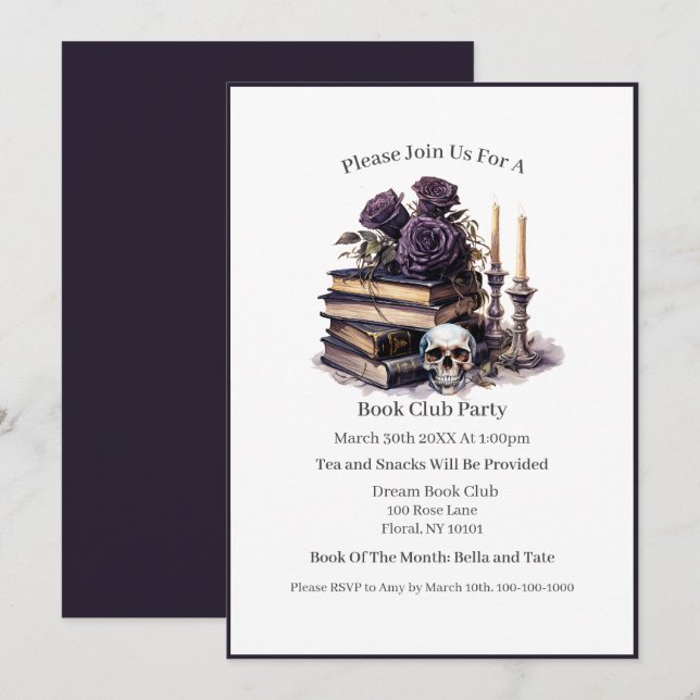 Death By TBR, Book Lover, Book Club Invitation (Front/Back)