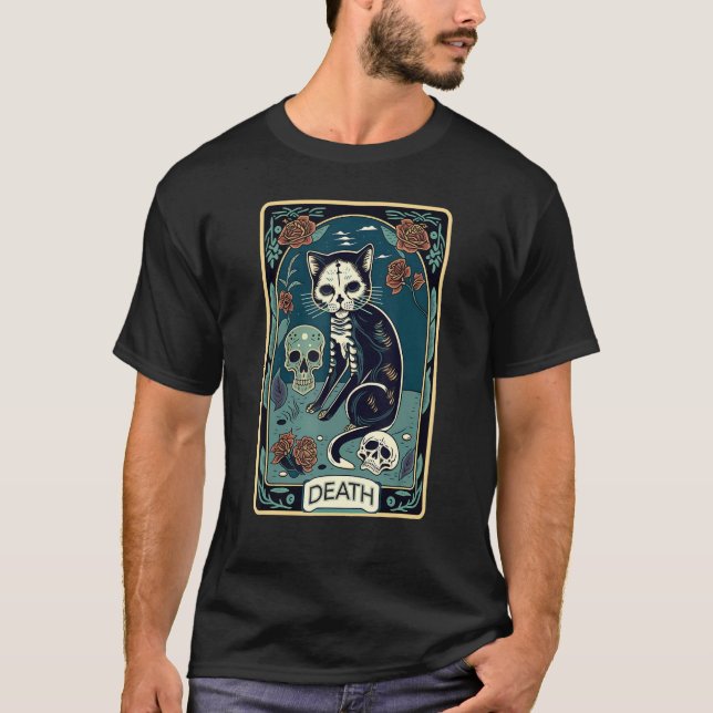 Death Cat Tarot Card Graphic for Tarot Cat Lovers  T-Shirt (Front)