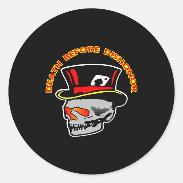 Death Dishonor Skull Black Classic Round Sticker (Front)