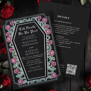 Death Do Us Part Rose Black Gothic Wedding QR Code Invitation