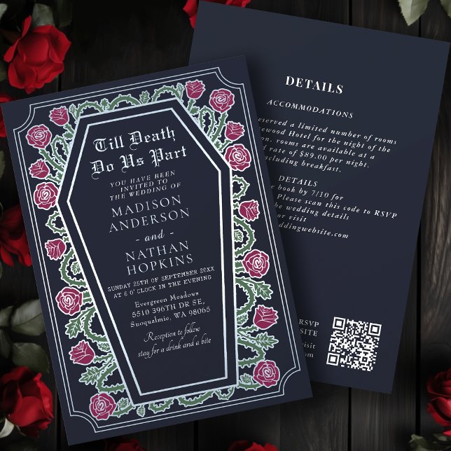 Death Do Us Part Rose Blue Gothic Wedding QR Code Invitation (Creator Uploaded)