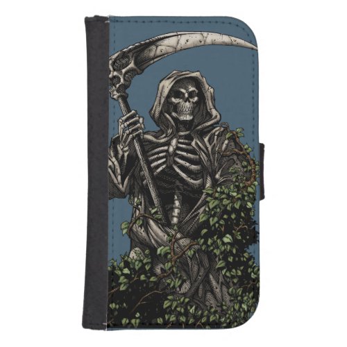 Death _ Evil Skeleton Grim Reaper with Scythe Wallet Phone Case For Samsung Galaxy S4