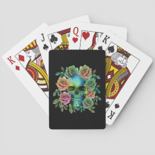 DEATH GREEN SKULL WITH FLOWERS POKER CARDS
