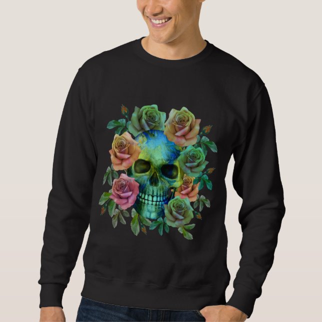 DEATH GREEN SKULL WITH FLOWERS SWEATSHIRT (Front)