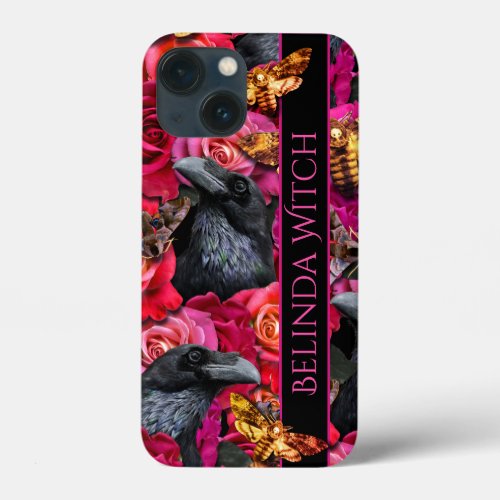 Death Head Hawk Moths with Ravens Roses iPhone 13 Mini Case