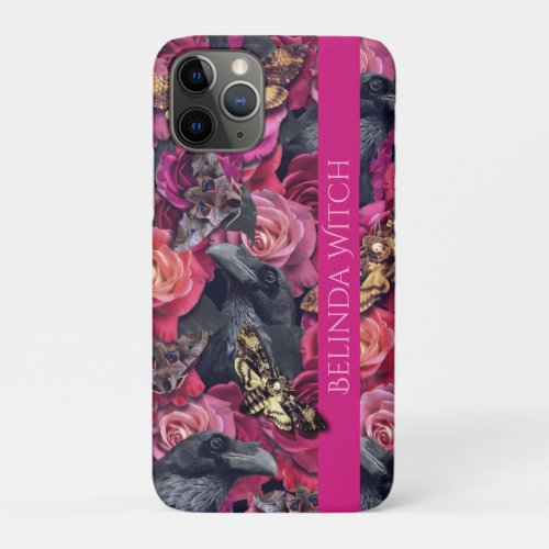 Death Head Hawk Moths with Ravens Roses iPhone 11 Pro Case