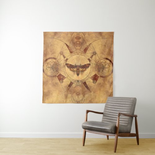 Death_head Hawkmoth Sacred Geometry Digital Art Tapestry