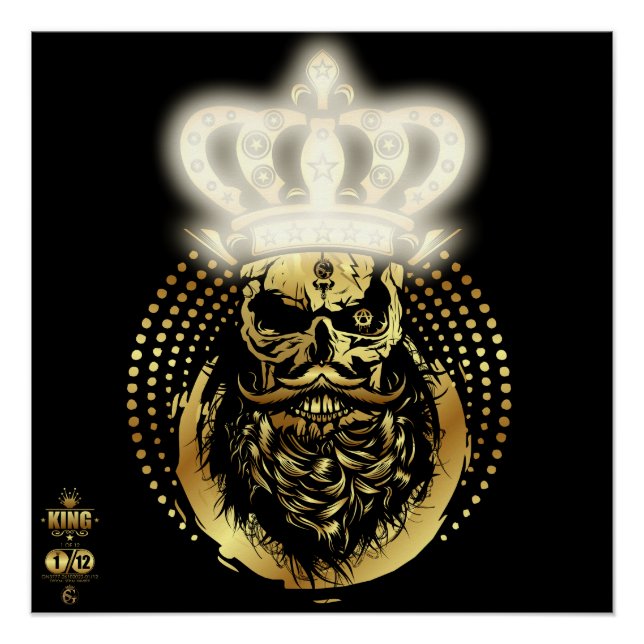 Death head hipster king skull king bearded king mu poster (Front)
