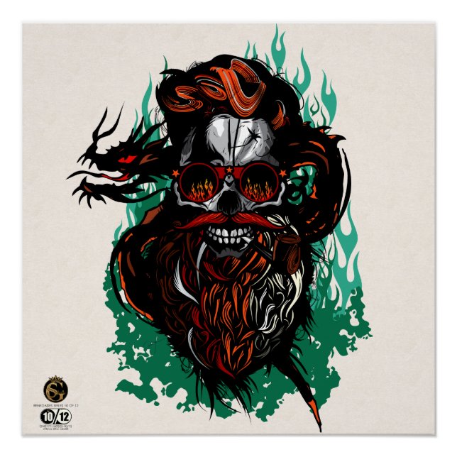 Death head hipster skulls dragon tribal bearded poster (Front)