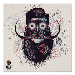 Death head hipster skulls psychedelic eyes poster