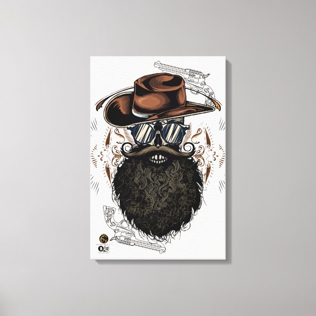 Death head hipster skulls western cowboy canvas print (Front)