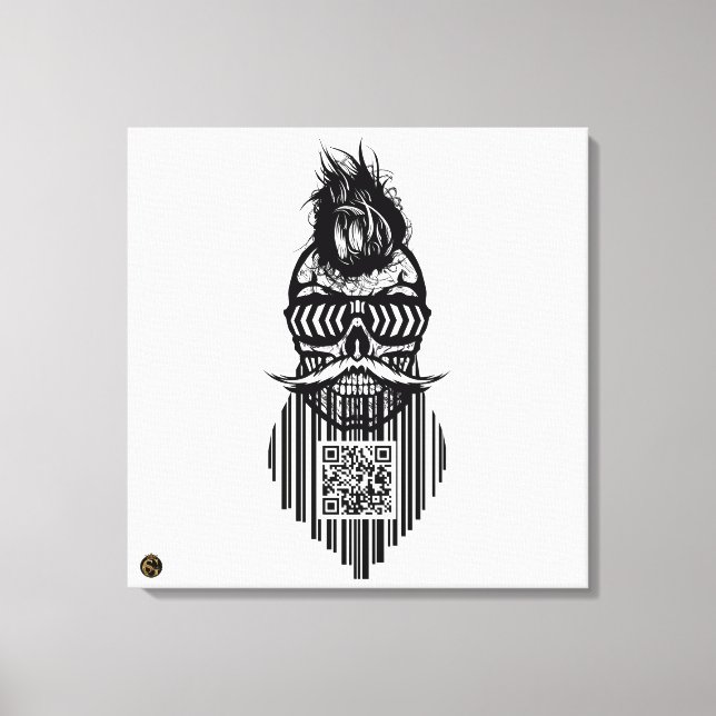Death head QR G-Skulls bar code with beard 7 Canvas Print (Front)