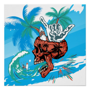 Death head skull of surfer's paradise symbol poster