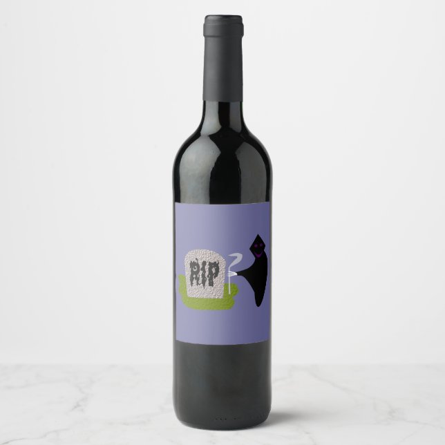 Death in thr Cemetery Halloween Wine Bottle Labels (Front)