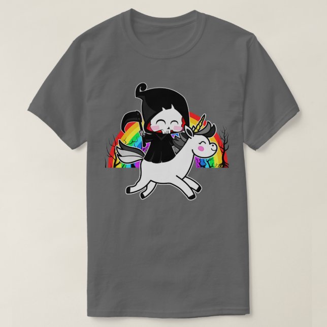 Death Is Magic Unicorn Grim Reaper Rainbow T-Shirt (Design Front)